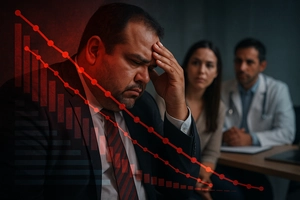 Gráfico de exames médicos com indicadores de risco.