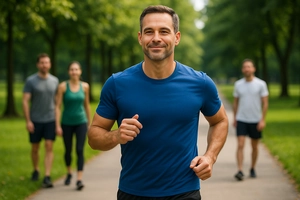 Homem com energia, praticando esporte.